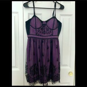 purple dress with black lace